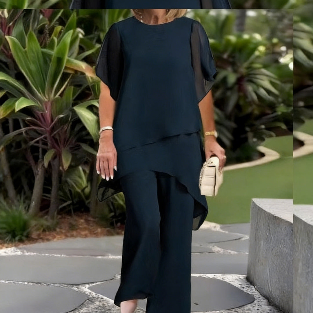 Damen Elegantes Zwei-Teiler-Set mit luftigen Ärmeln und asymmetrischem Saum Echo Archiv