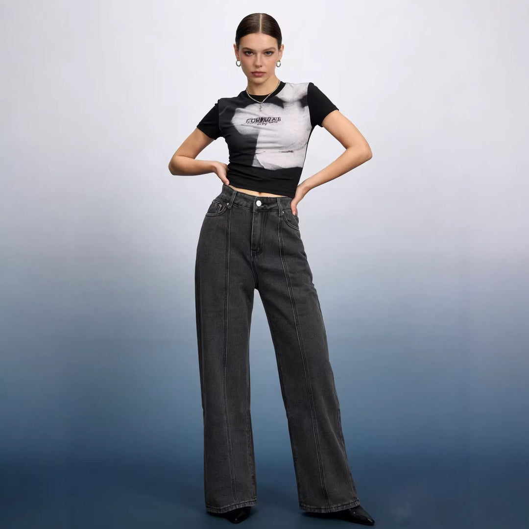 Damen Hoch taillierte weite Jeans mit raffinierten Nahtdetails Echo Archiv