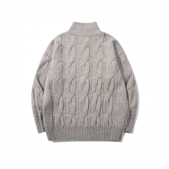 Unisex Grobgestrickter Reißverschluss-Cardigan mit Zopfmuster und hohem Rippkragen Echo Archiv