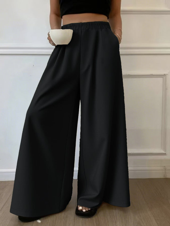 Damen Palazzo‑Hose mit hohem Elastikbund, weitem Bein und Seitentaschen – Avélisse