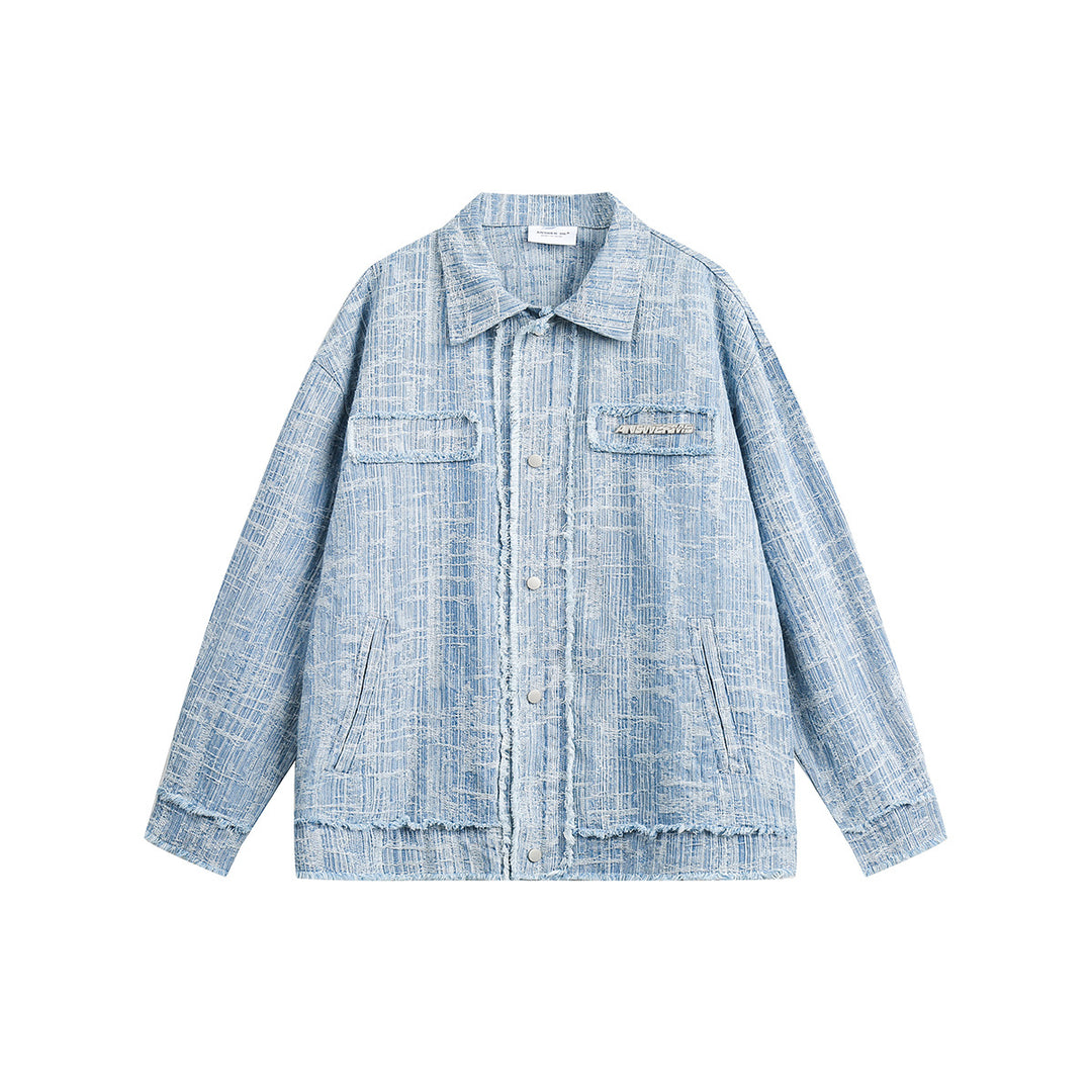 Unisex Oversize-Denim-Blouson mit fransigen Kanten und Druckknopfleiste Echoarchiv