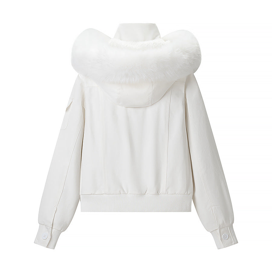 Damen Kurzjacke mit wattierter Fütterung, Kapuze mit Kunstfellbesatz und geripptem Saum Echo Archiv