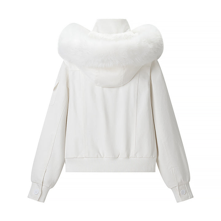 Damen Kurzjacke mit wattierter Fütterung, Kapuze mit Kunstfellbesatz und geripptem Saum Echo Archiv
