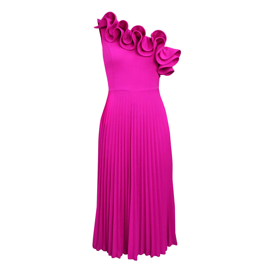 Damen Elegantes Midi-Kleid mit asymmetrischem Rüschen-Ausschnitt Echo Archiv