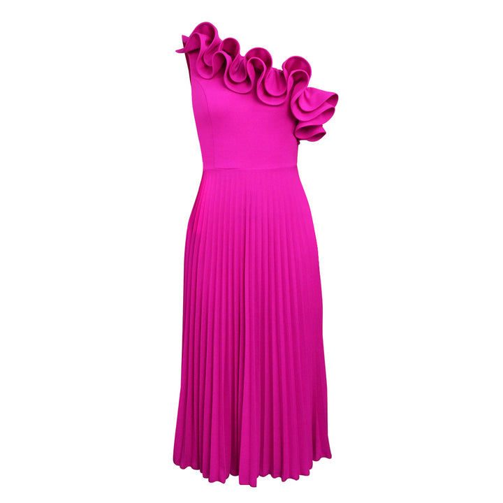 Damen Elegantes Midi-Kleid mit asymmetrischem Rüschen-Ausschnitt Echo Archiv