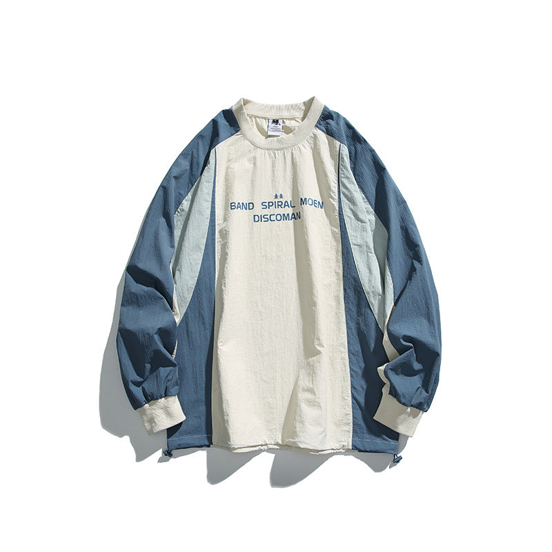 Unisex Weitgeschnittenes Colorblock-Langarmshirt aus leichter Nylon-Mischung mit Raglanärmeln und Brustprint Echo Archiv