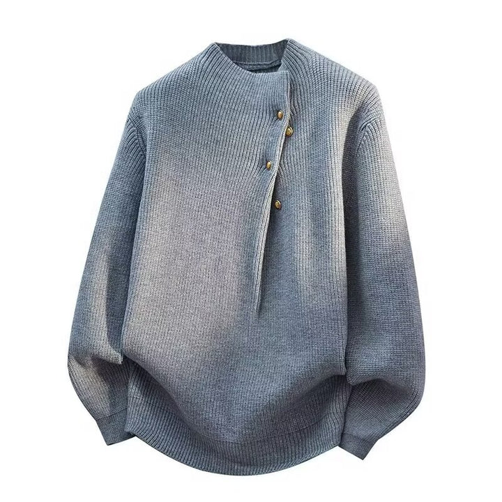 Damen Modischer Stehkragenpullover mit Knopfdetails Echoarchiv