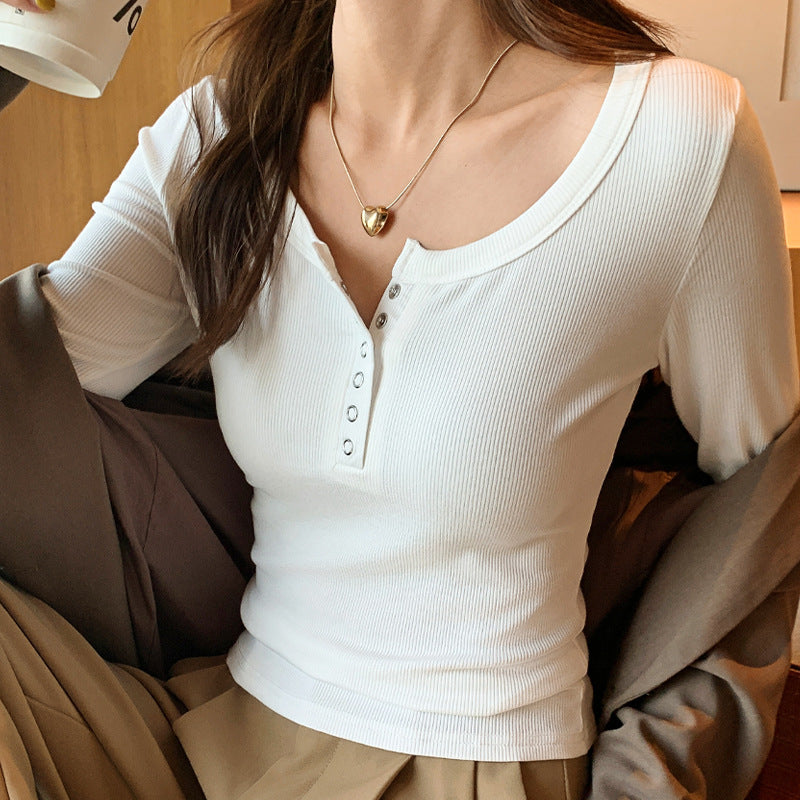 Damen Elegantes Langarmshirt mit Knopfleiste Echo Archiv