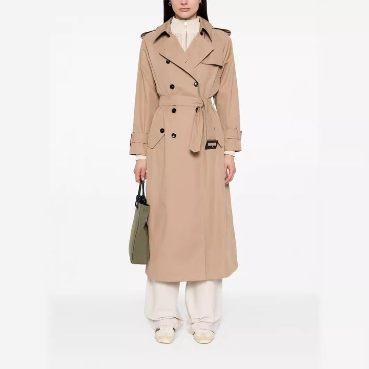 Damen Trenchcoat im Maxilänge mit doppelreihiger Knopfleiste und Taillengürtel Echoarchiv
