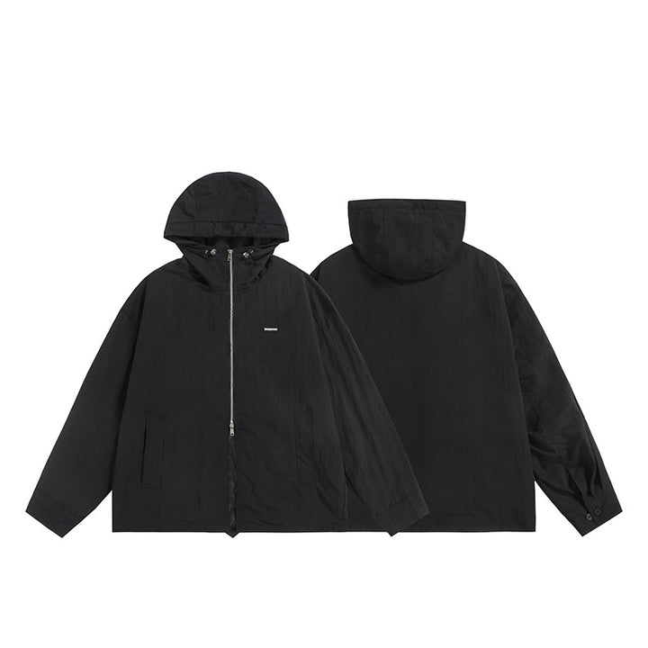 Unisex Ultraleichte Packbare Kapuzenjacke im Boxy-Relax-Schnitt mit Zwei-Wege-Metallreißverschluss Echoarchiv
