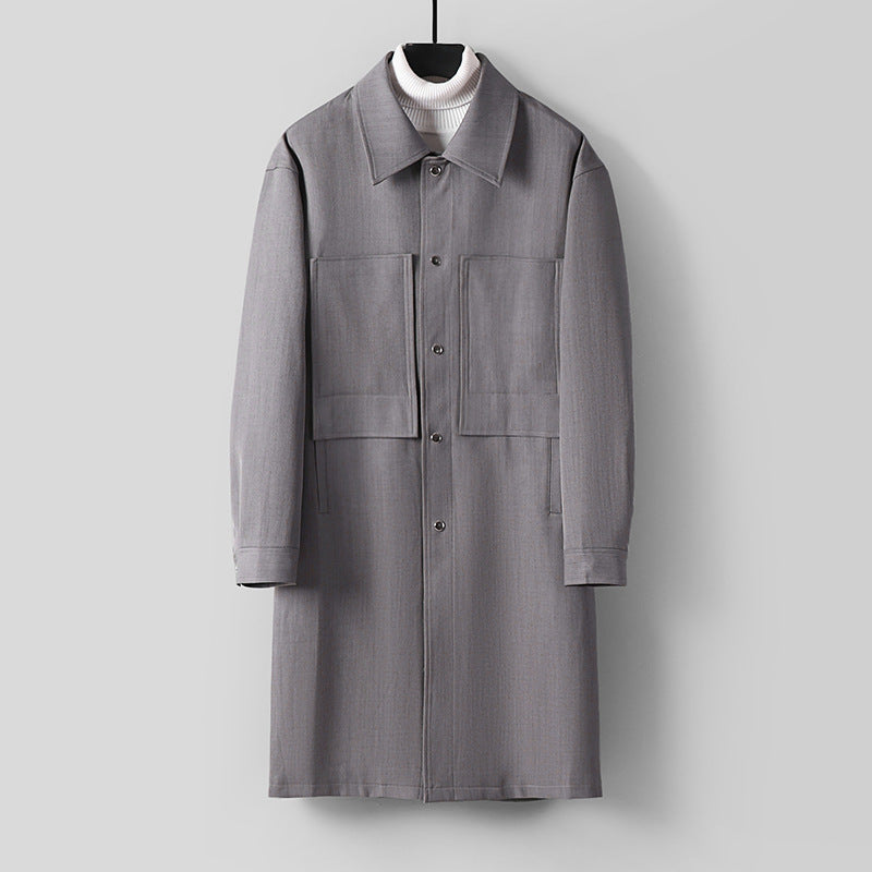 Herren Longline-Mantel mit Hemdkragen und aufgesetzten Taschen Echoarchiv