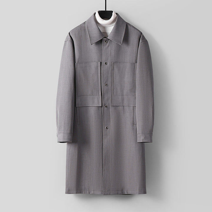 Herren Longline-Mantel mit Hemdkragen und aufgesetzten Taschen Echoarchiv