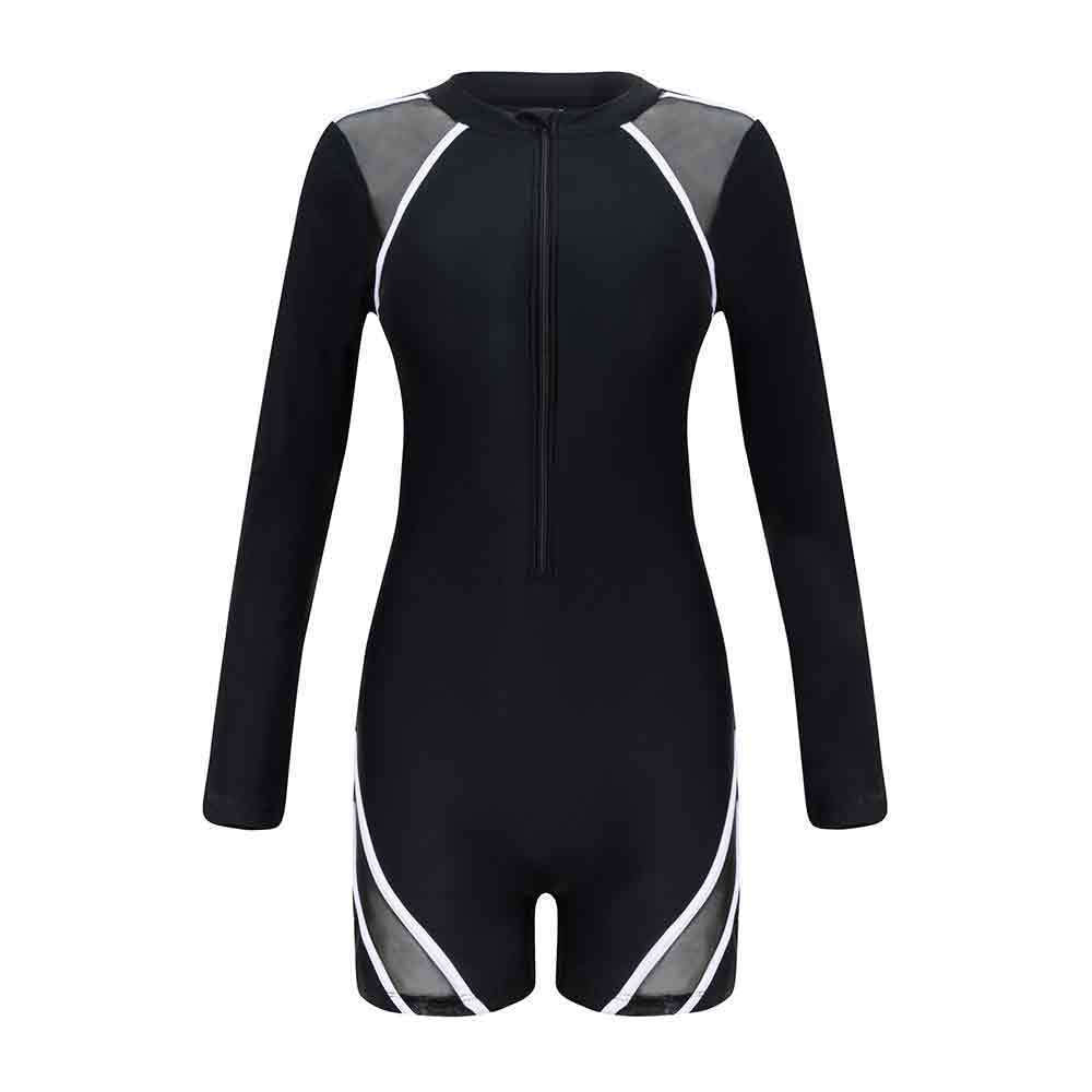 Damen Sportlicher Langarm-Schwimmanzug mit atmungsaktiven Netz Einsätzen Echo Archiv