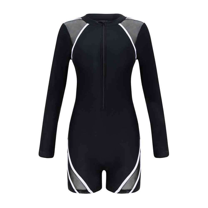 Damen Sportlicher Langarm-Schwimmanzug mit atmungsaktiven Netz Einsätzen Echo Archiv