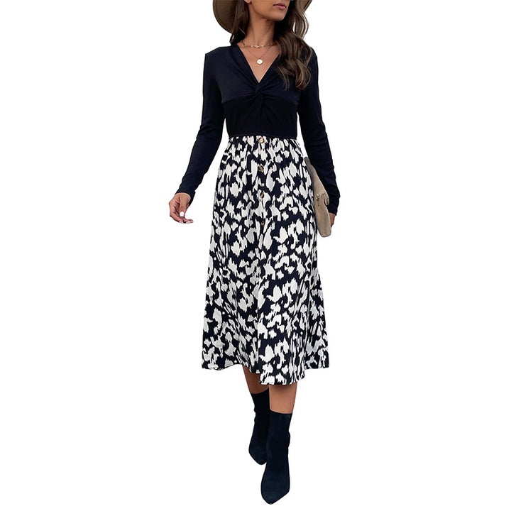 Damen Elegantes Wickelkleid mit langem Arm und floralem Rock Echo Archiv