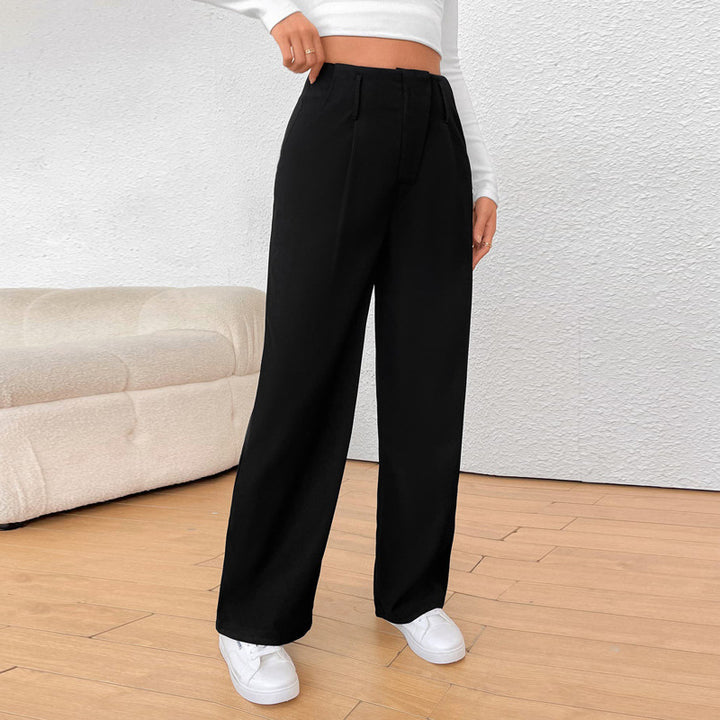 Damen Weite High-Waist Stoffhose mit Bügelfalte und Bundfalten – Avérine