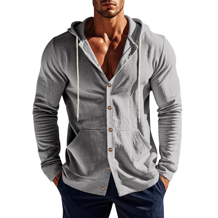 Herren nan sportive Kapuzenjacke mit Knopfverschluss, Kängurutasche und figurbetonter Passform Echo Archiv