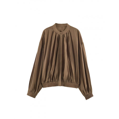 Damen Kurz geschnittene plissierte Blousonjacke mit Ballonärmeln und Smockbund Echo Archiv