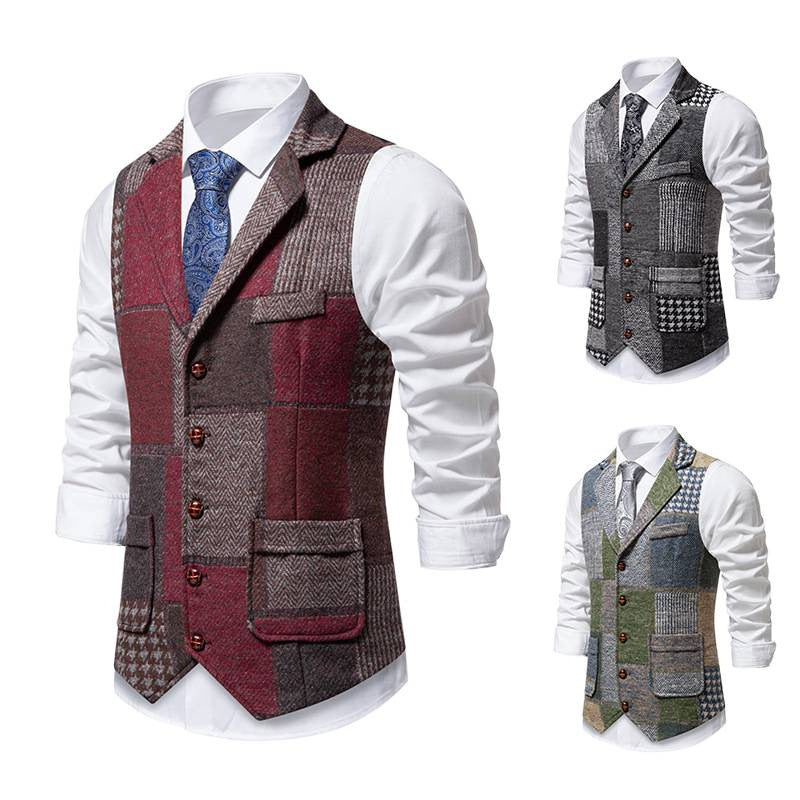 Herren nan Patchwork Weste mit Reverskragen Knopfleiste und aufgesetzten Taschen Echo Archiv