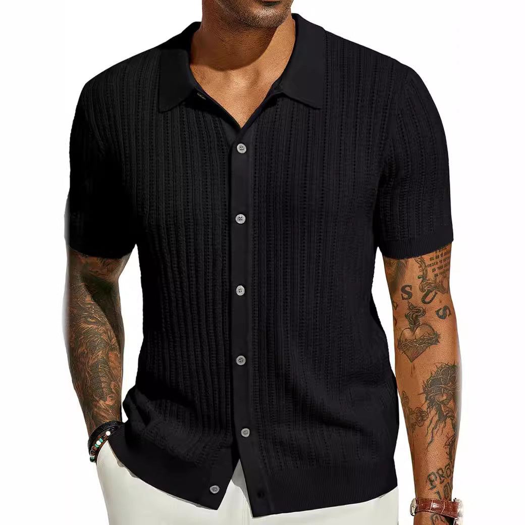 Herren Kurzarm Strickhemd mit feiner Lochstruktur und klassischem Kragen Echoarchiv