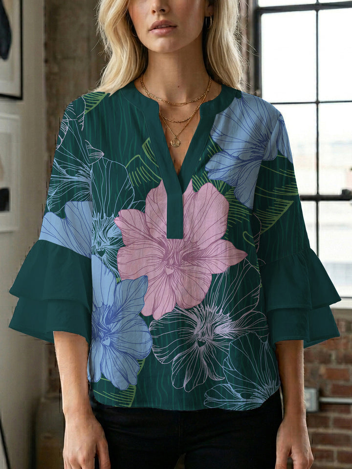 Damen Bluse mit voluminösen Ärmeln und floralem Design Echo Archiv