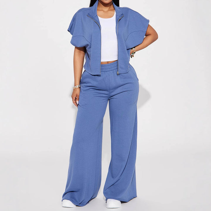 Damen nan High‑Waist Palazzohose aus French-Terry mit weitem Bein, elastischem Komfortbund und offenen Saumkanten Echo Archiv