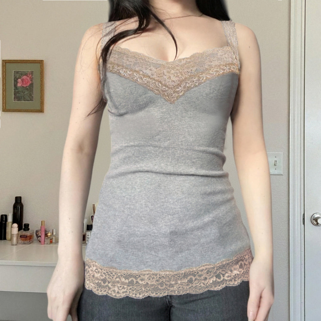 Damen Spaghettiträger-Shirt mit Spitzenverzierungen Echo Archiv