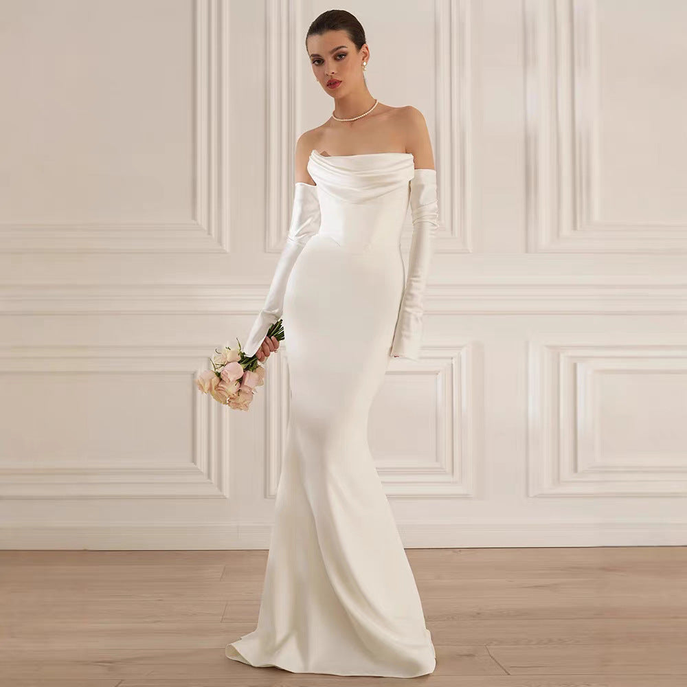 Damen Elegantes Meerjungfrau-Kleid mit schulterfreiem Design und langen Ärmeln Echo Archiv