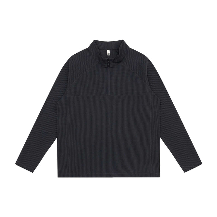 Unisex Waffelstrick-Halbzip-Pullover mit Troyerkragen und Raglanärmeln Echoarchiv
