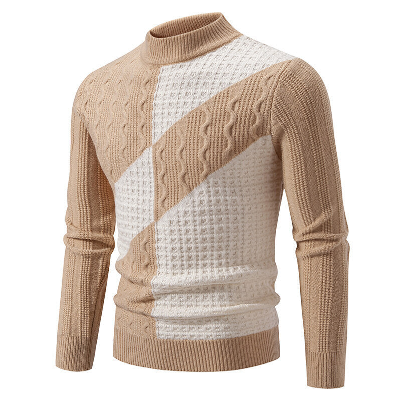 Herren Feinstrickpullover mit Zopfmuster, diagonalem Blockdesign und Stehkragen Echo Archiv