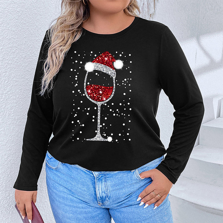 Damen Langarmshirt mit funkelndem Weihnachts-Weinglas-Print Echoarchiv