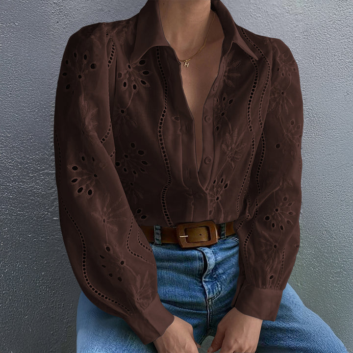Damen Transparente Bluse mit Stickereien und Rüschendetails Echo Archiv