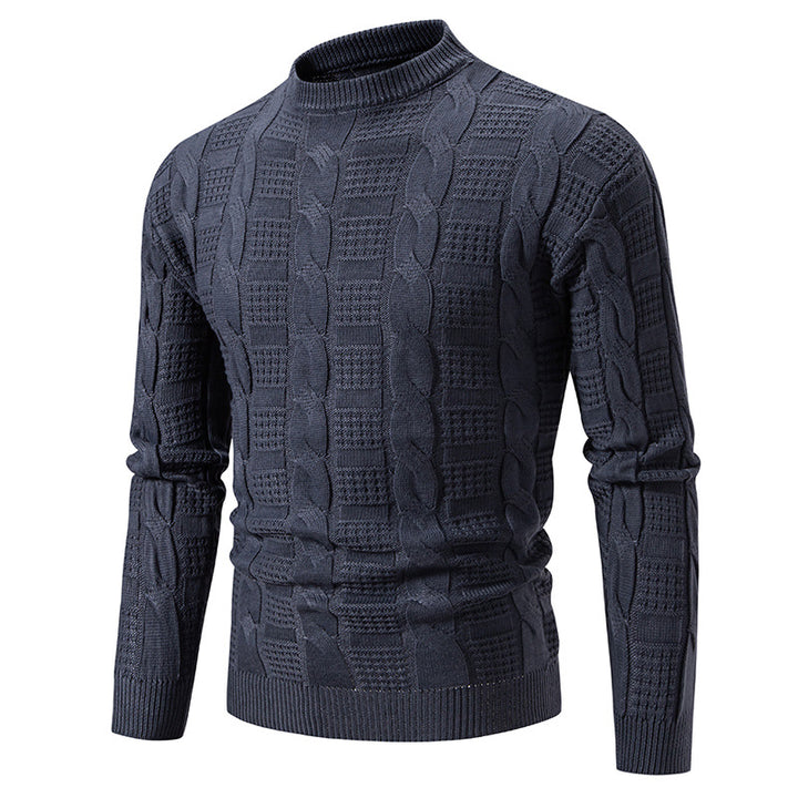 Herren Hochwertiger Grobstrickpullover mit Stehkragen und dekorativem Muster Echoarchiv