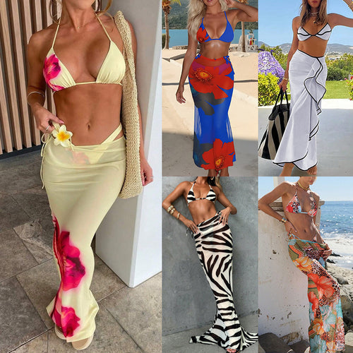 Damen Triangel-Bikini mit elegantem Wickelrock und tierischem Muster Echo Archiv