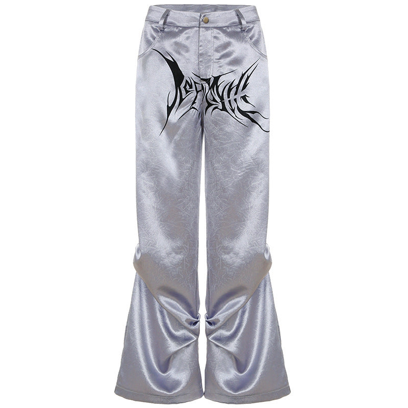 Damen Satin-Hosen mit dekorativem Grafikdruck und weitem Bein Echo Archiv
