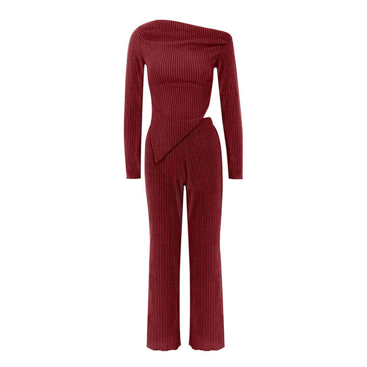 Damen figurbetontes Jumpsuit mit asymmetrischem Ausschnitt und langen Ärmeln Echo Archiv