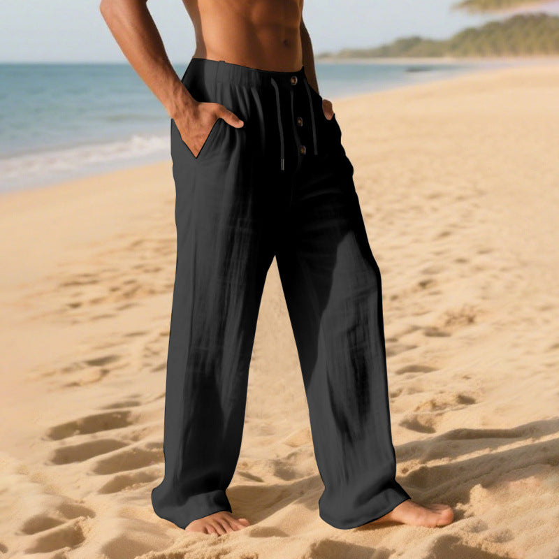Herren Bequeme Sommerfreizeithose mit elastischem Bund und modernen Knopfdetails Echoarchiv