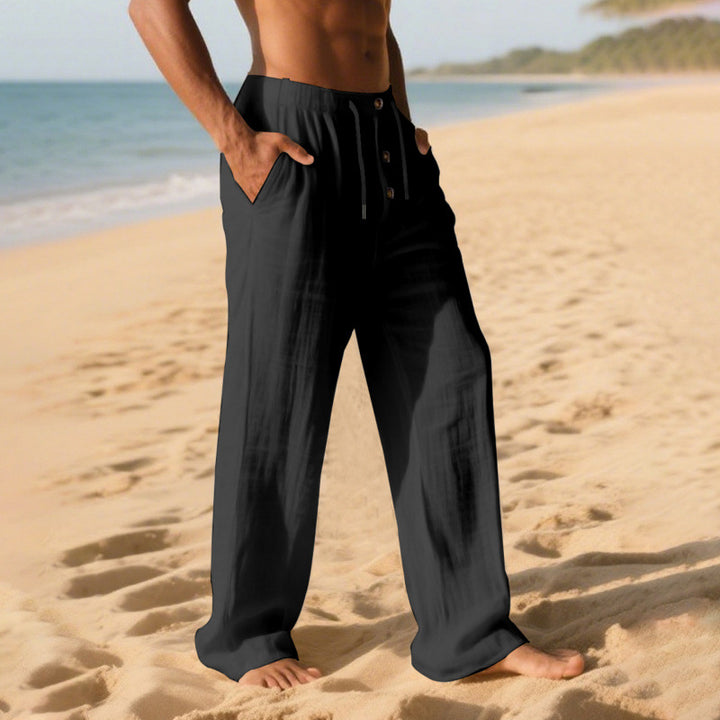 Herren Bequeme Sommerfreizeithose mit elastischem Bund und modernen Knopfdetails Echoarchiv