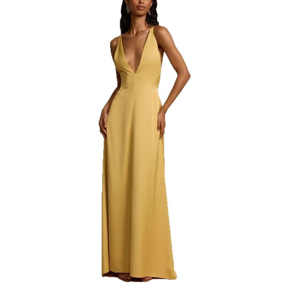 Damen Elegantes Maxikleid mit tiefem V-Ausschnitt und fließendem Schnitt Echo Archiv