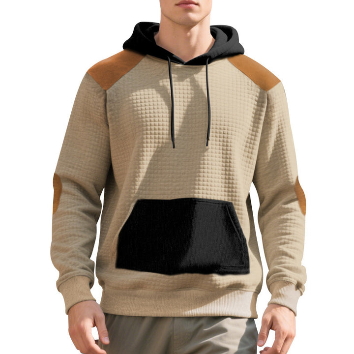 Herren stylischer Kapuzenpullover mit strukturiertem Material und Leder-Akzenten Echoarchiv