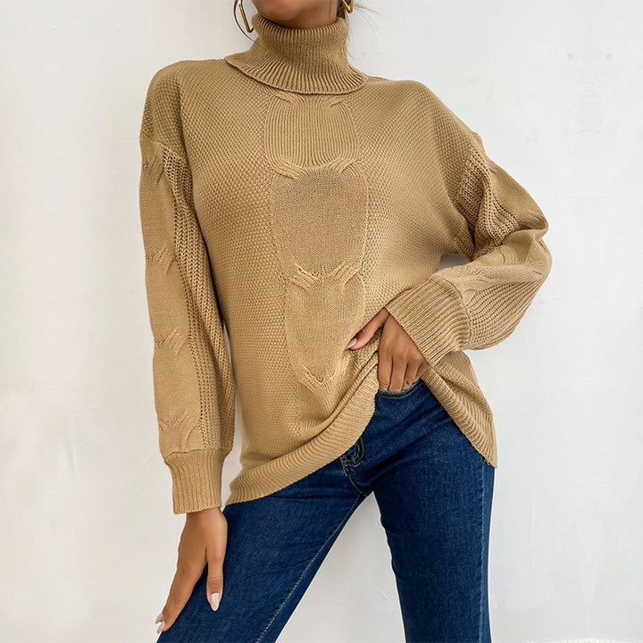 Damen Rollkragenpullover mit Zopfmuster und Oversize-Silhouette Echoarchiv