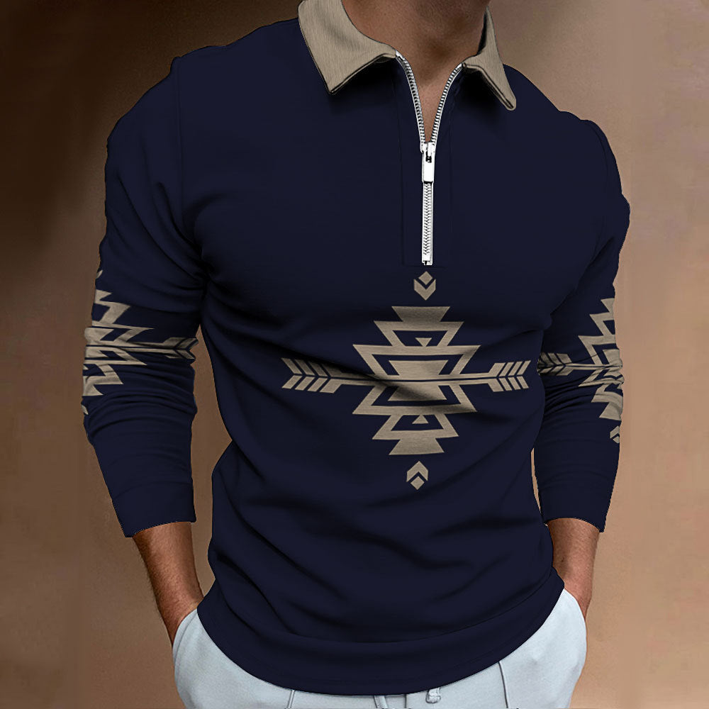 Herren Langarmshirt mit modernem ethnischem Design und hochwertigen Reißverschluss Echoarchiv