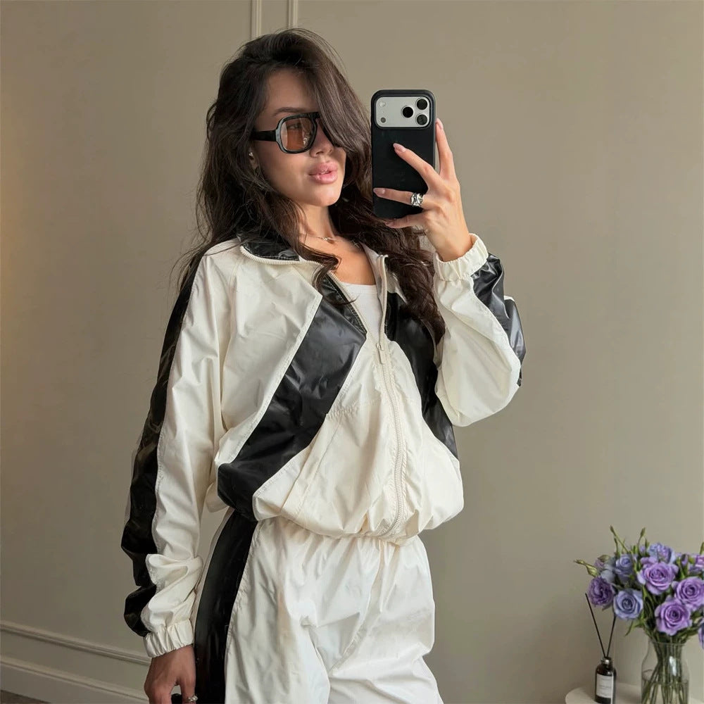 Damen Sportives Nylon-Set mit Boxy-Zipjacke und High‑Waist Jogger Echoarchiv