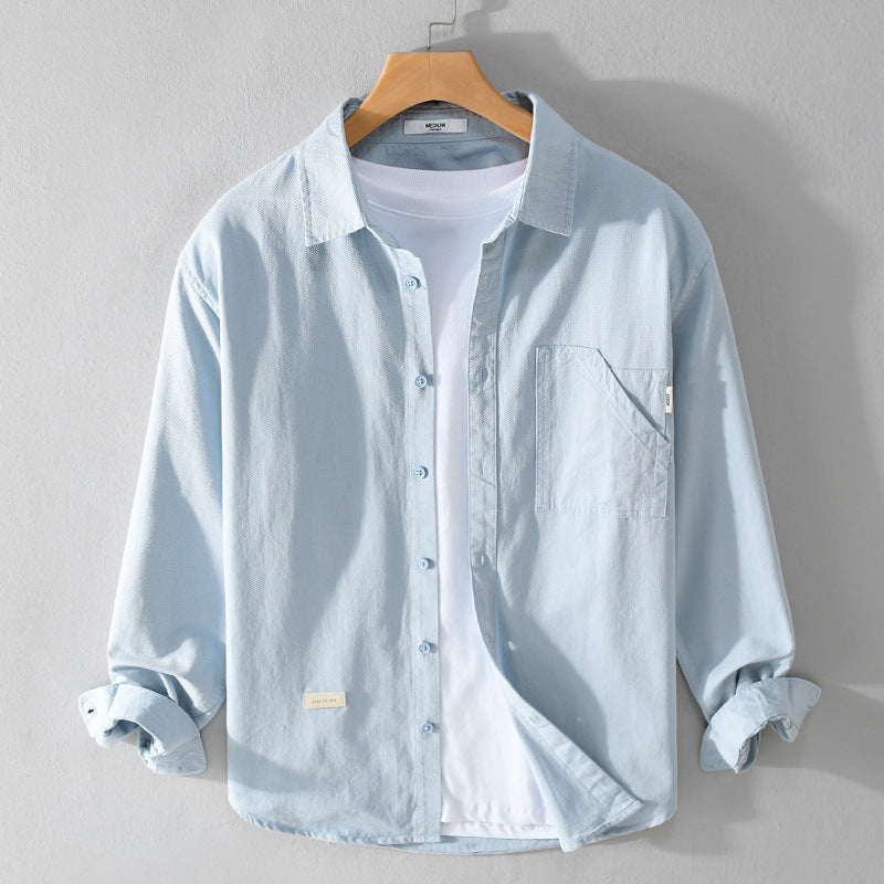 Herren Leichtes strukturiertes Baumwoll-Overshirt mit Brusttasche und entspannter Passform Echoarchiv