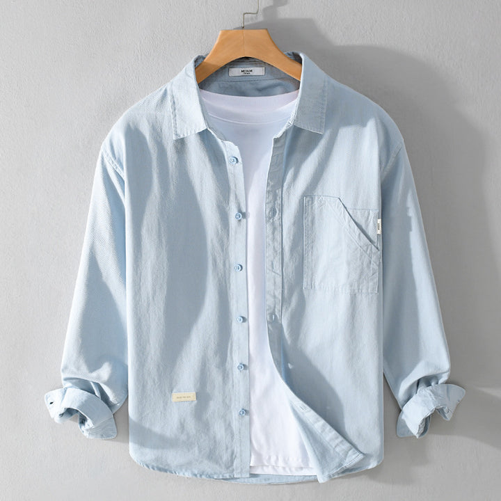 Herren Leichtes strukturiertes Baumwoll-Overshirt mit Brusttasche und entspannter Passform Echoarchiv