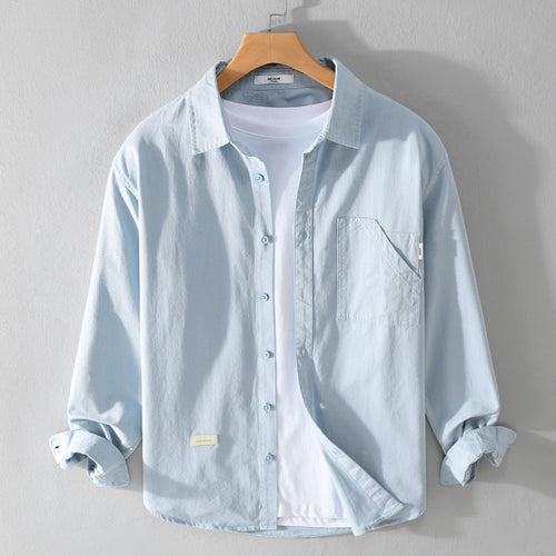 Herren Leichtes strukturiertes Baumwoll-Overshirt mit Brusttasche und entspannter Passform Echoarchiv