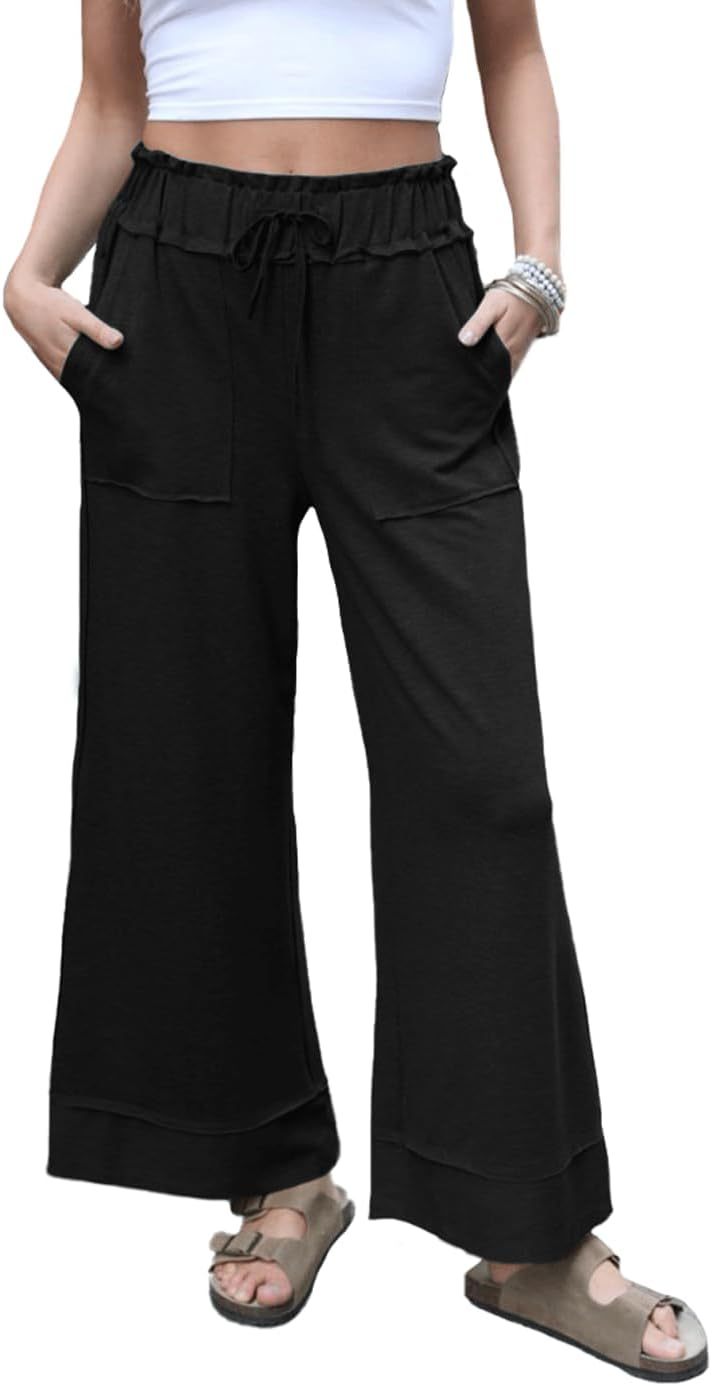 Damen Modische Palazzo-Hose mit elastischem Bund und praktischen Taschen Echo Archiv