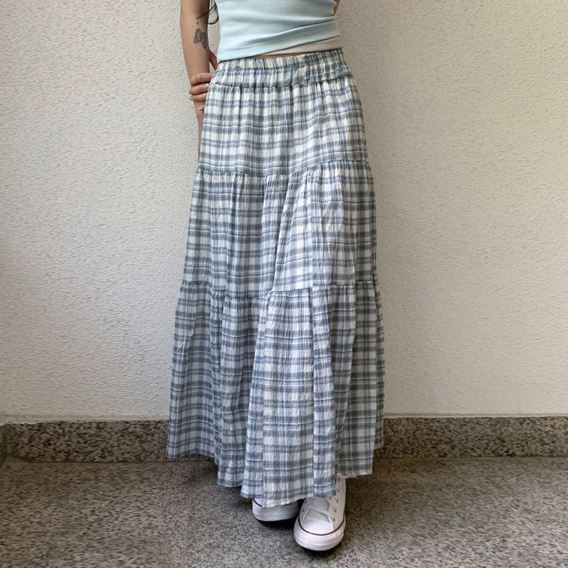 Damen schwingender, gestufter Maxirock mit Karomuster und elastischem Bund Echo Archiv