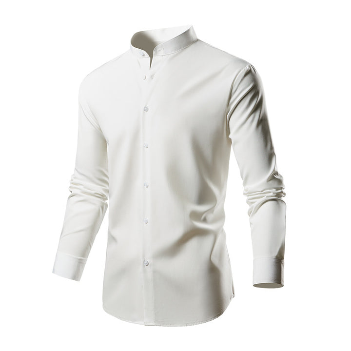 Herren Langarm-Kimonohemd mit modernem Stehkragen und eleganten Knopfdetails Echoarchiv