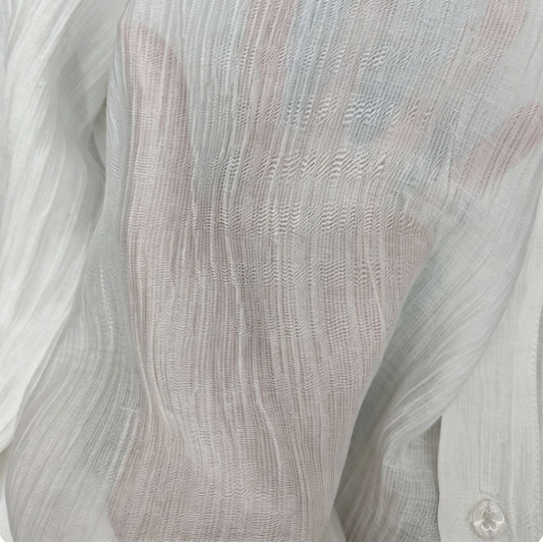 Damen Transparente Hemdbluse in Leinenoptik mit Kentkragen Echoarchiv
